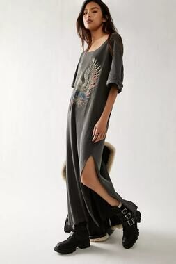 Free People Eagle Maxi Short Sleeves Crewneck Top - L